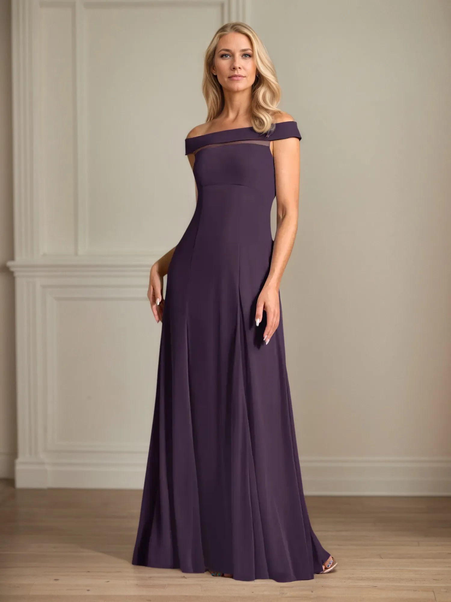 A-Linie schulterfreies ärmelloses Chiffon Kleid für die Brautmutter mit Plisseefalten