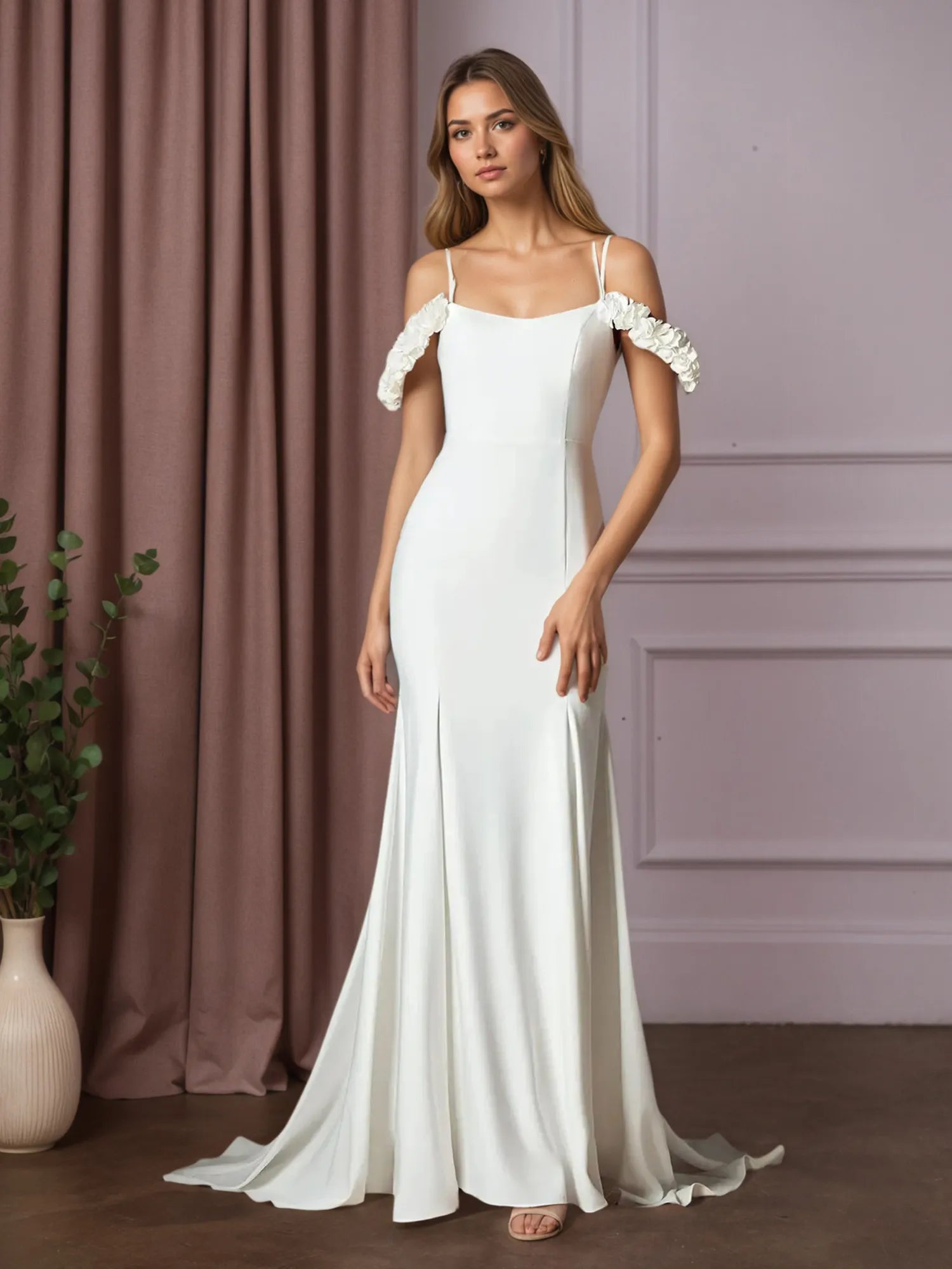 Weißes Meerjungfrauen-Kleid aus wandelbarem Crêpe mit Satinrücken