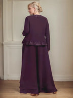 Conjunto separado mono/pantalón de encaje y gasa hasta el tobillo para madre de la novia con lentejuelas