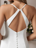 Vestido de novia sirena blanco con escote en V y satén elástico