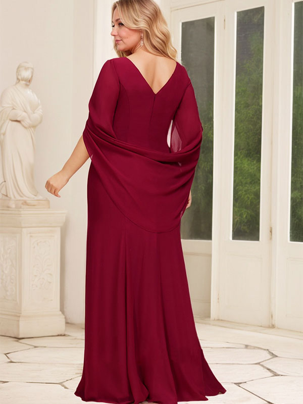 Vestido de madre de la novia trompeta/sirena de gasa con escote barco, largo hasta el suelo y plisado