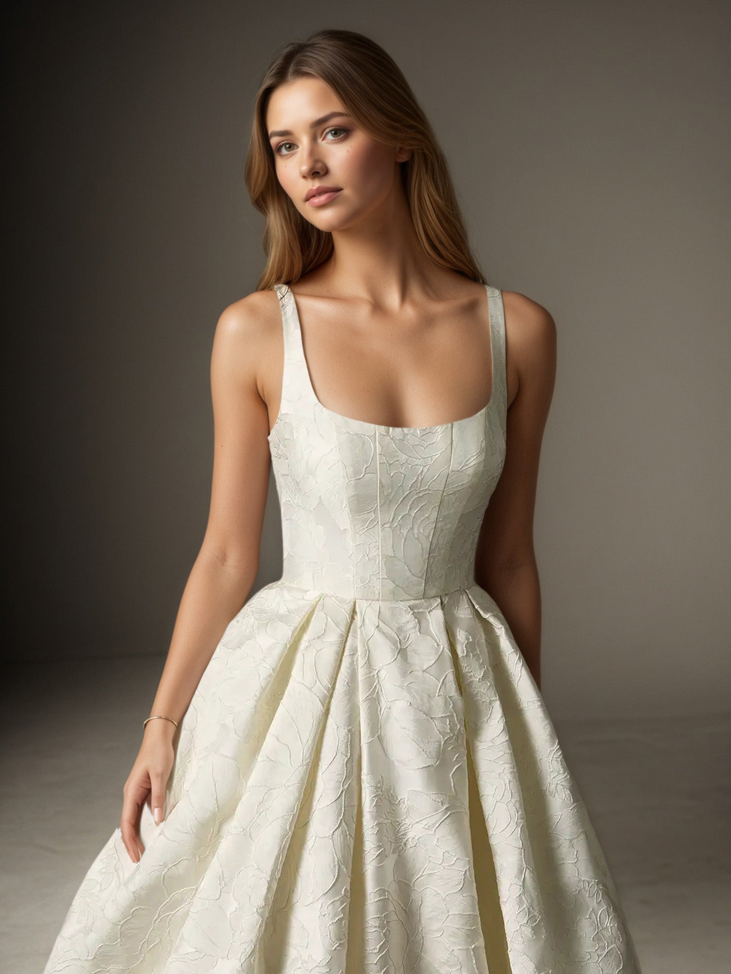 Robe de mariée blanche style robe boule avec poches en jacquard floral