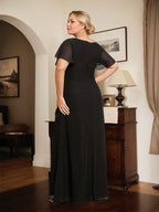 A-line Scoop Ankle-Length Chiffon Mother of the Bride Dress With Beading Pleated