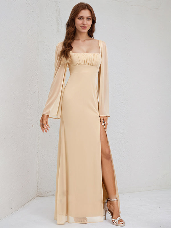 A-Linien quadratisches bodenlanges Chiffon Brautjungfernkleid