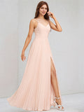 A-Line V-Neck Floor-Length Chiffon Bridesmaid Dress With Pleated