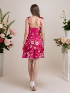 Vestido corto mini de fiesta línea A púrpura con flores 3D