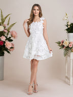 Vestido corto mini de fiesta línea A púrpura con flores 3D