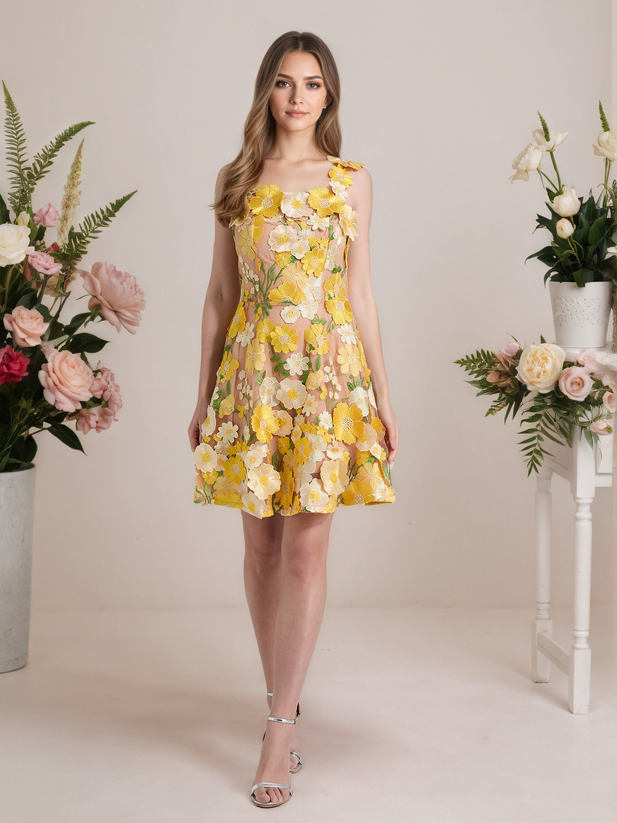 A-Linien 3D-Blumen kurzes lila Abschlussball-Minikleid