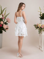 Vestido corto mini de fiesta línea A púrpura con flores 3D