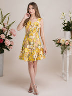 Vestido corto mini de fiesta línea A púrpura con flores 3D