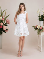 Vestido corto mini de fiesta línea A púrpura con flores 3D