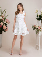 Vestido corto mini de fiesta línea A púrpura con flores 3D