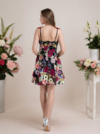 Vestido corto mini de fiesta línea A púrpura con flores 3D