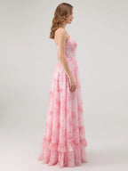 A-Line Chiffon Floral Bridesmaid Dress with Ruffles