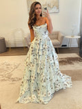 A-Linien florales Herzausschnitt Kleid mit Strasssteinen, langes Ballkleid