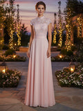 A-Linien Kleid mit hohem Kragen, bodenlang, aus Spitze und Chiffon, formelles Brautjungfernkleid