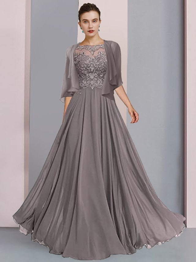 A-Linien/Prinzessinnen-Kleid mit Rundhalsausschnitt, bodenlanges Mutter-der-Braut-Kleid