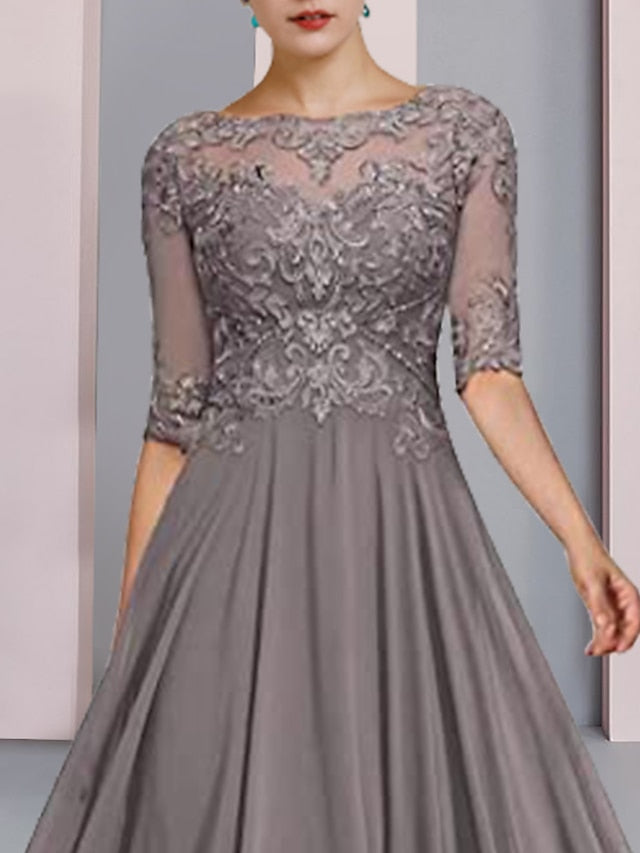 A-Linien/Prinzessinnen-Kleid mit Rundhalsausschnitt, bodenlanges Mutter-der-Braut-Kleid