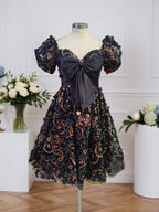 A-Linien Kurzes Tüll-Abschlussballkleid mit Schleife