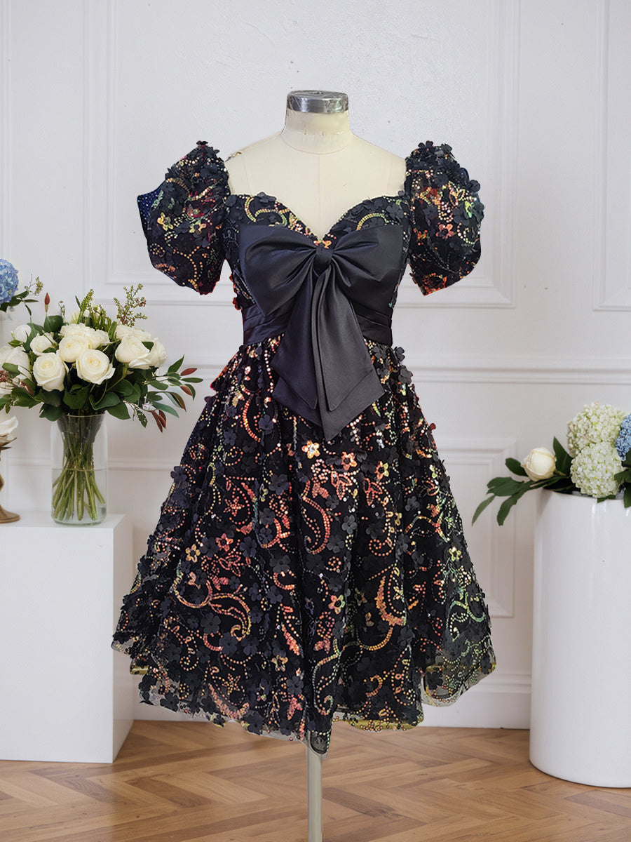 A-Linien Kurzes Tüll-Abschlussballkleid mit Schleife
