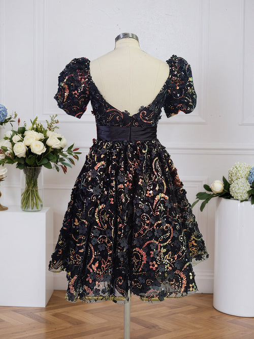 Robe courte en tulle ligne A pour bal de promo avec nœud