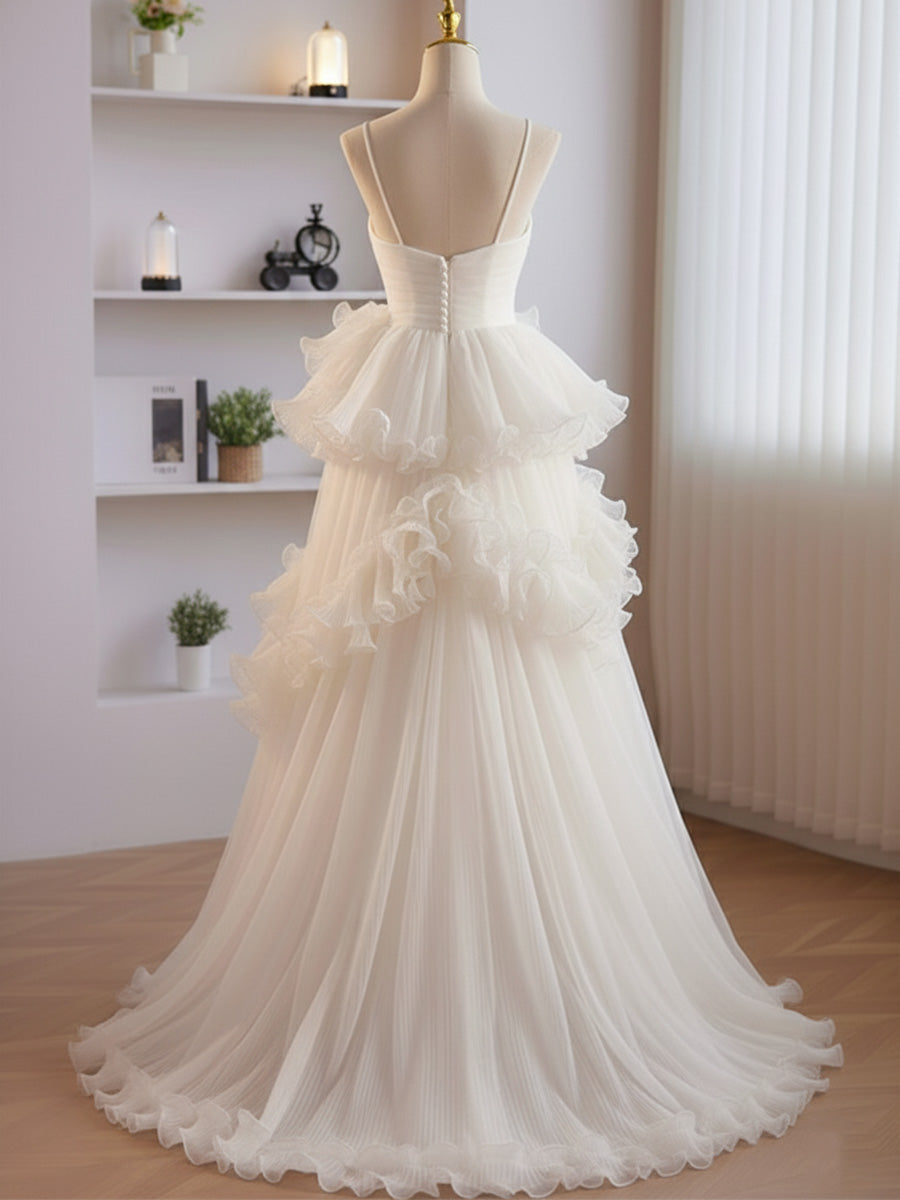 A-Linien Abschlussballkleid mit Rüschen und Stufen, lang
