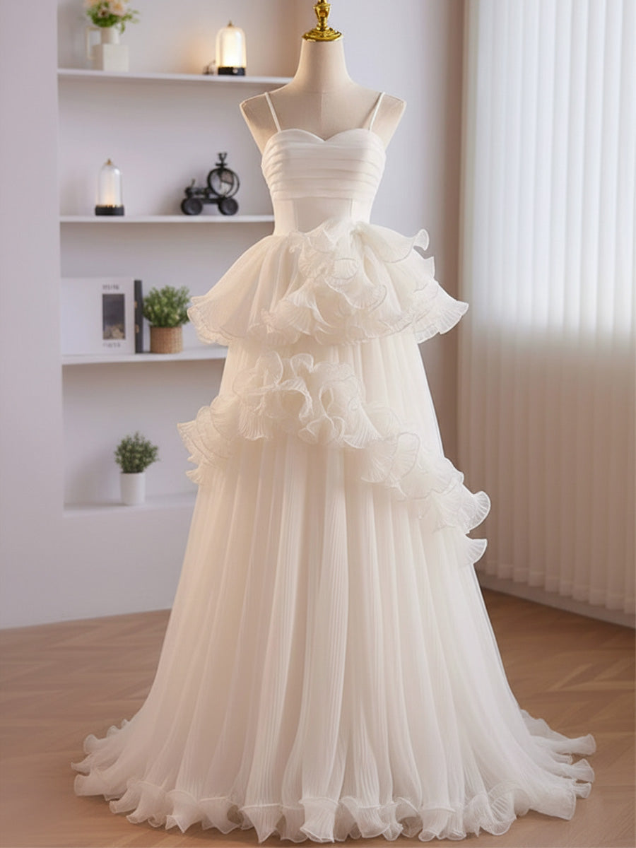A-Linien Abschlussballkleid mit Rüschen und Stufen, lang