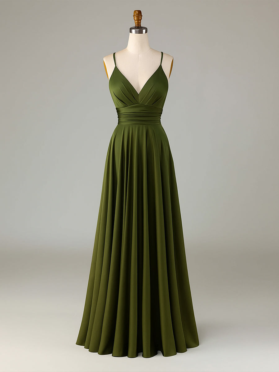 Vestido longo de madrinha sem mangas em linha A