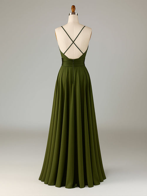 Robe longue de demoiselle d'honneur sans manches en ligne A