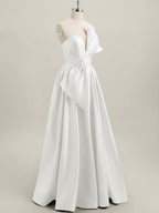 A-Line Strapless Floor-Length Satin Prom Dress with Bow