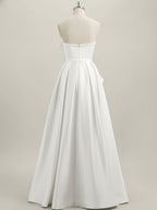 A-Line Strapless Floor-Length Satin Prom Dress with Bow