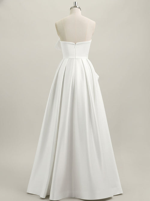 Robe de bal longue en satin A-line bustier avec nœud