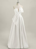 A-Line Strapless Floor-Length Satin Prom Dress with Bow