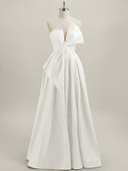 A-Line Strapless Floor-Length Satin Prom Dress with Bow