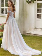 Off the Shoulder Wedding Dresses for Women Boho Applique A Line Ball Gown