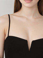 A Line Black Chiffon V-Neck Sleeveless Floor Length Dress