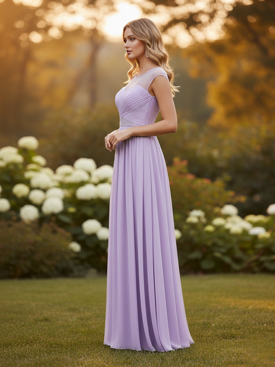 Sweetherart A Line Long Chiffon Illusion Neckline Bridesmaid Dress