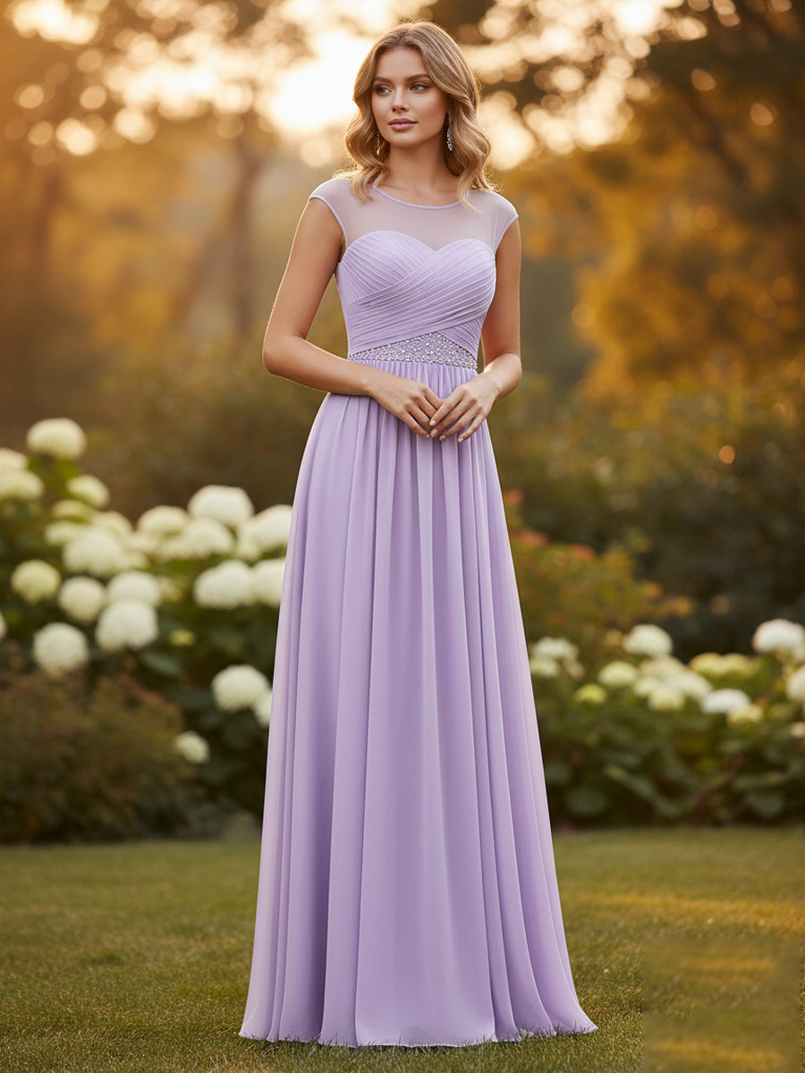 Sweetherart A Line Long Chiffon Illusion Neckline Bridesmaid Dress