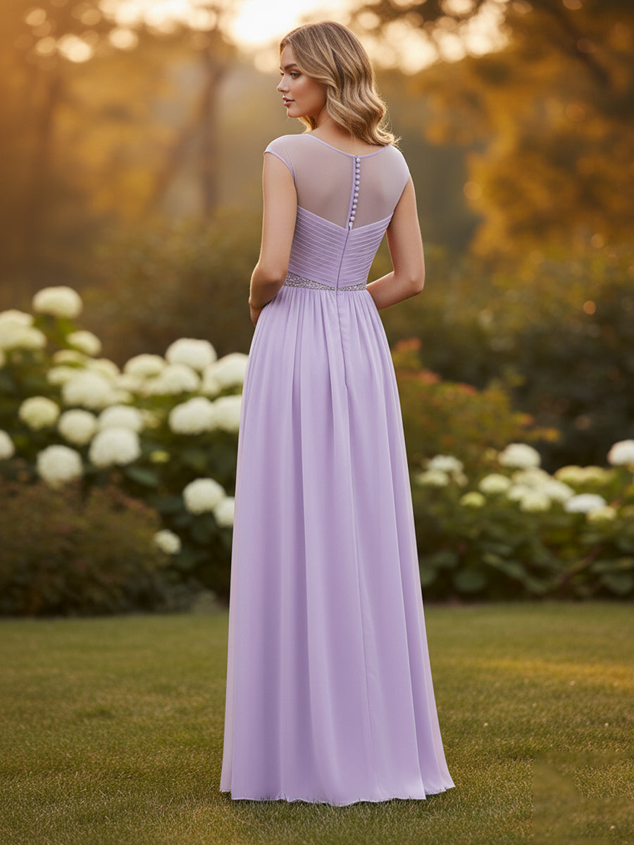 Sweetherart A Line Long Chiffon Illusion Neckline Bridesmaid Dress