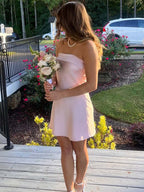 Vestido Mini de Festa de Volta para Casa em Linha A Sem Alças