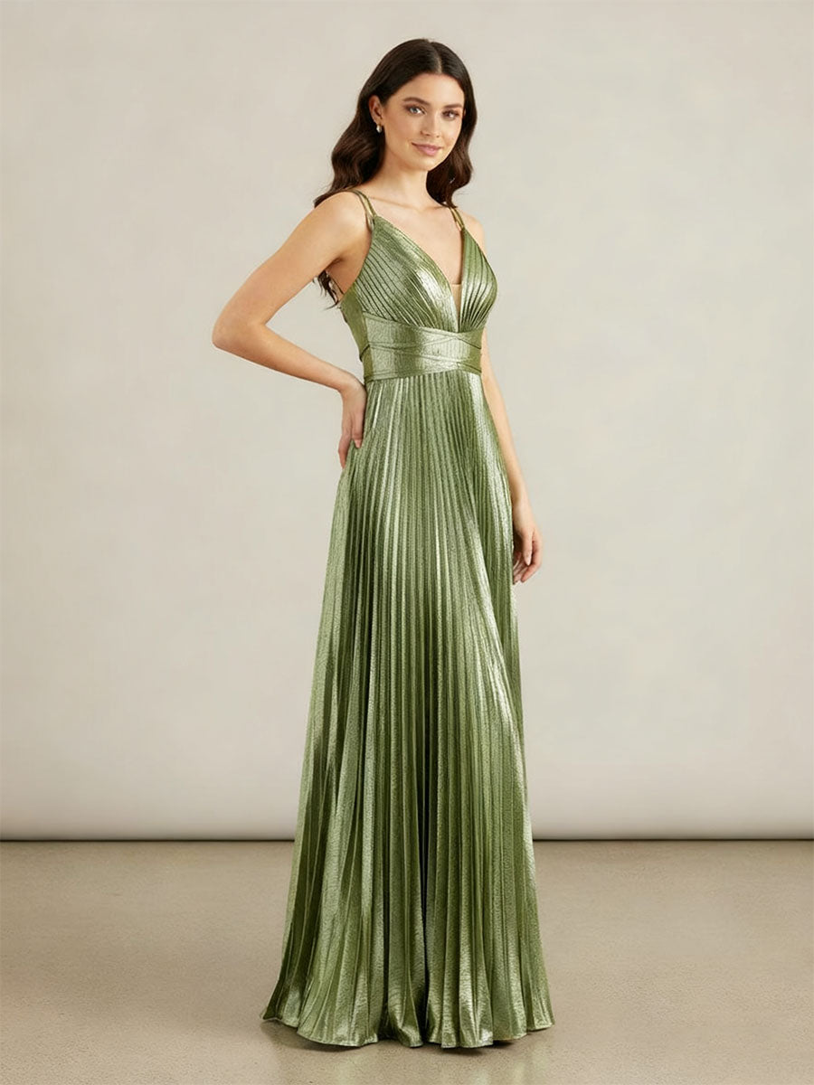 Robes de bal longues en ligne A avec col en V et plis