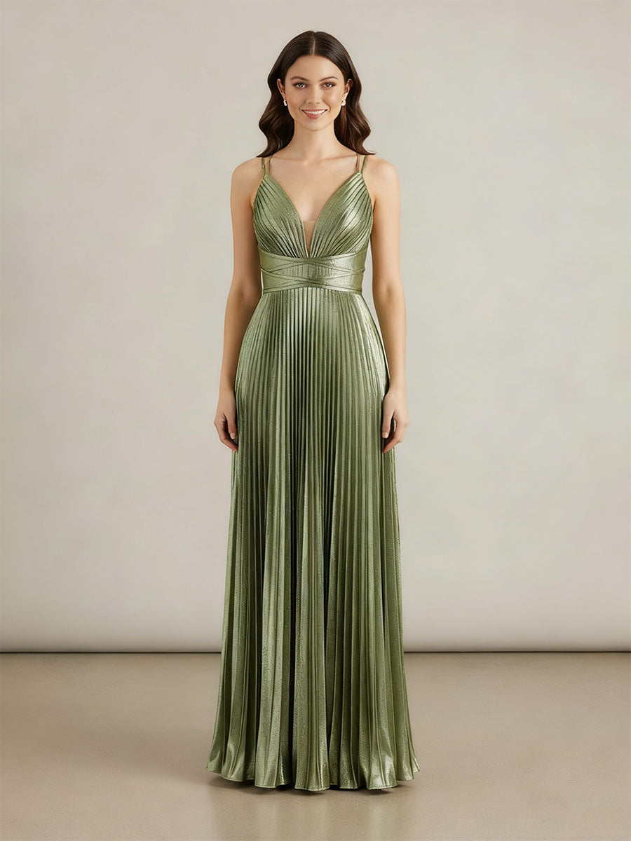 Robes de bal longues en ligne A avec col en V et plis