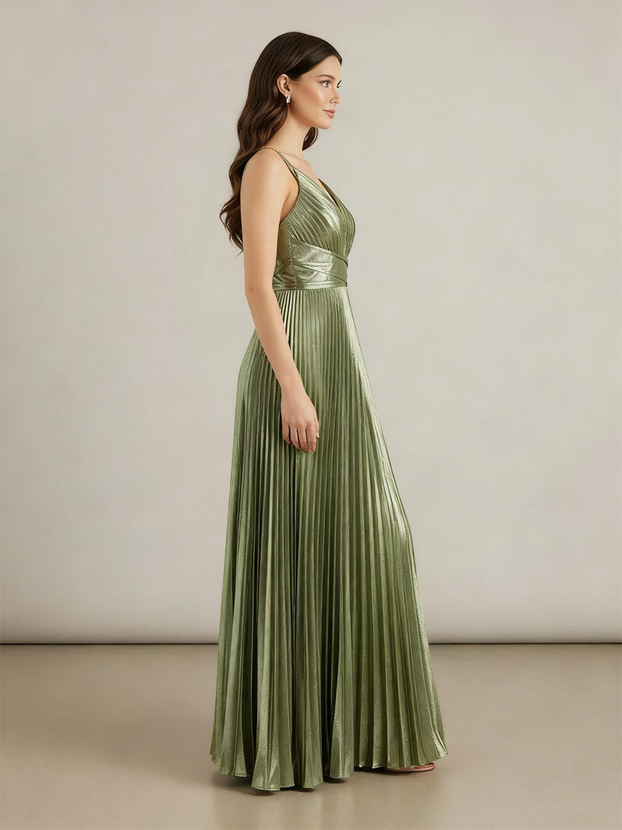 Robes de bal longues en ligne A avec col en V et plis