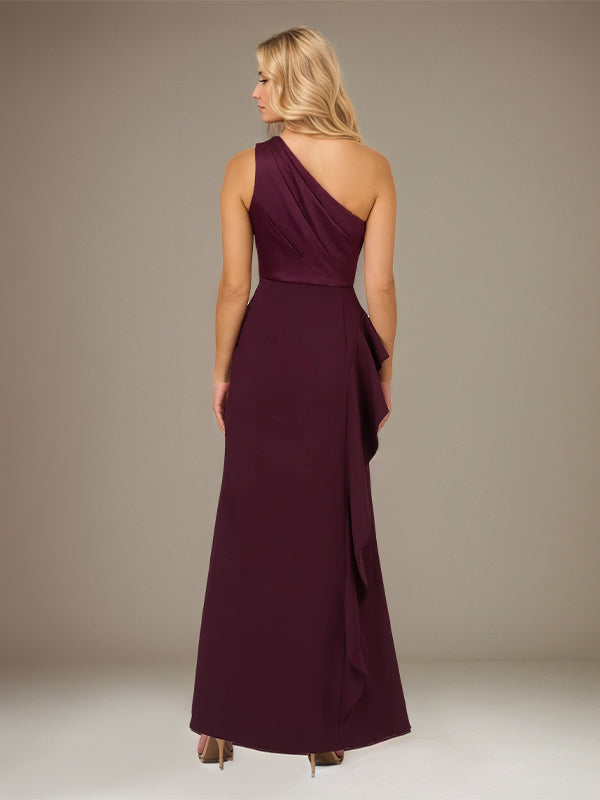 Orchideen Satin Ein-Schulter ärmelloses bodenlanges Kleid mit hohem Schlitz