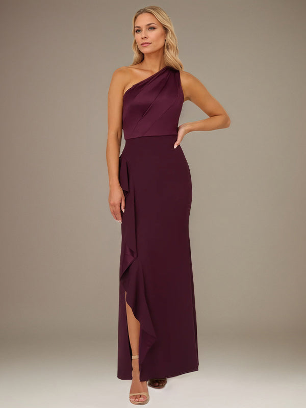 Orchideen Satin Ein-Schulter ärmelloses bodenlanges Kleid mit hohem Schlitz