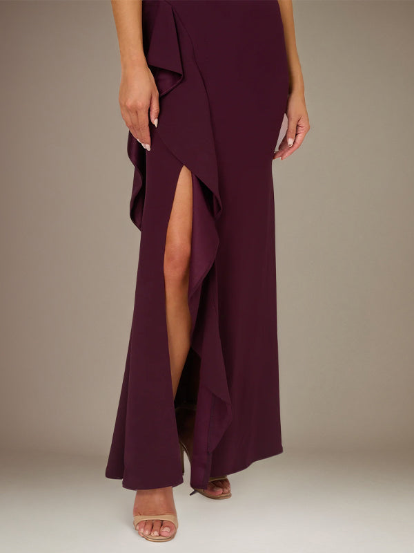 Orchideen Satin Ein-Schulter ärmelloses bodenlanges Kleid mit hohem Schlitz