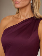 Orchideen Satin Ein-Schulter ärmelloses bodenlanges Kleid mit hohem Schlitz