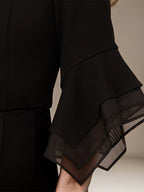 Combinaison/pantalon mère de la mariée noire en mousseline épaules dénudées manches 1/2