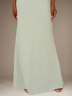 A Line Sage Chiffon One Shoulder Sleeveless Floor Length Dress With Bow
