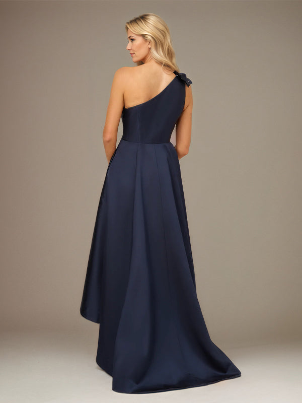 Royal Blue A Line Stretch Crepe One Shoulder Sleeveless  Asymmetrical Length Dress